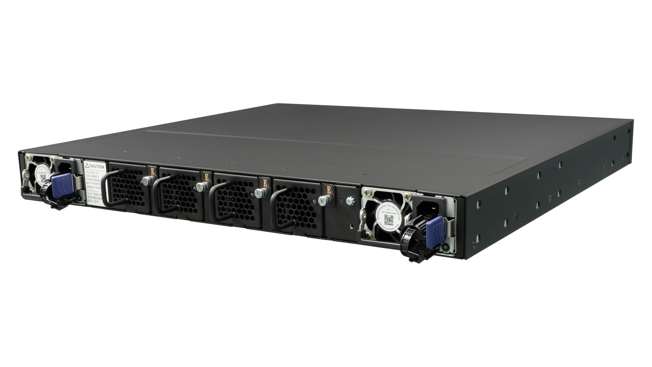 Netberg Aurora 420 48x10G and 6x 40GE, Broadcom Triden2 data center switch, rear angled view