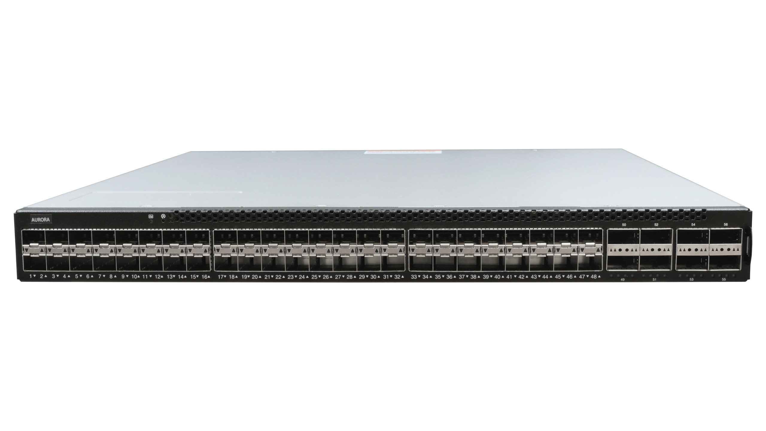 Netberg Aurora 610 48x 25GE and 8×100GE, Intel Tofino P4 Programmable Bare Metal Switch for data centers, front top view