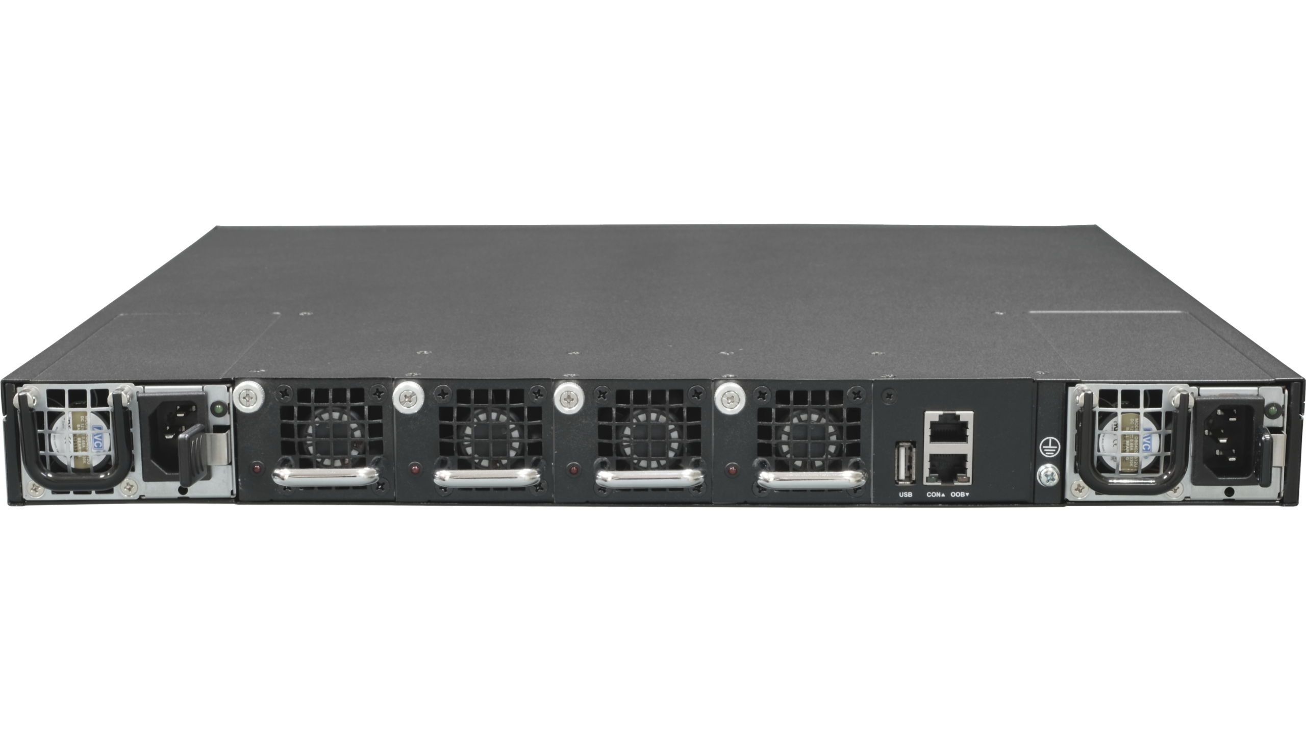 Netberg Aurora 615 48x25G and 8x 100GE, Marvell Teralynx 5 data center switch, rear top view